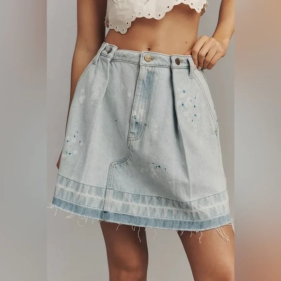 NWT! Anthro Lana Wash + Paint Splat  Pilcro Reworked Denim Mini Skirt -  🛹 - Picture 2 of 6